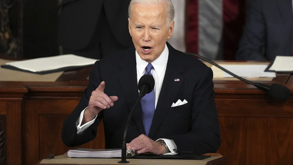 Joe Biden, Präsident der USA, hält die Rede zur Lage der Nation vor einer gemeinsamen Sitzung des Kongresses im US-Kapitol.