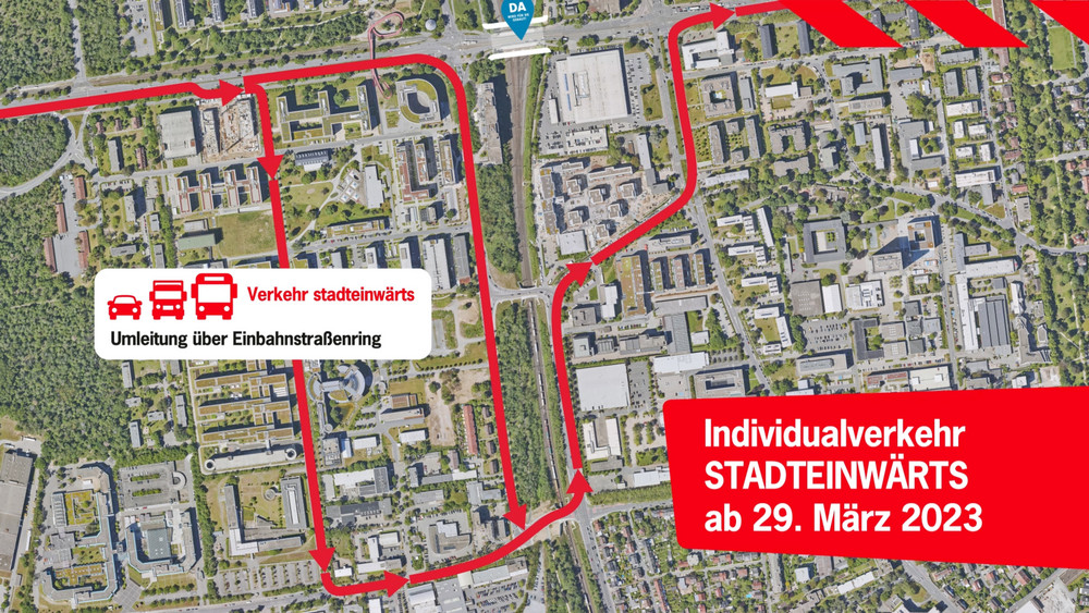 Karte Einbahnstraßenring Baustelle Rheinstraßenbrücke Darmstadt