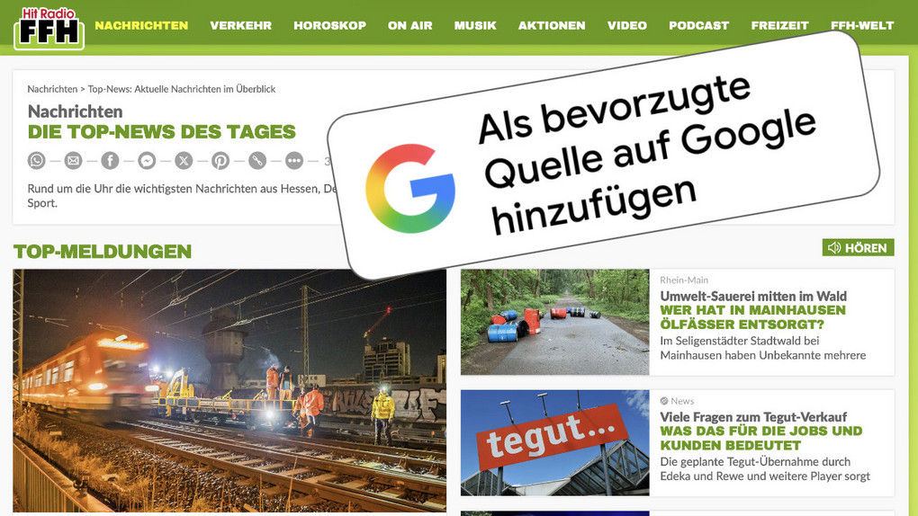 Mehr News aus Hessen: FFH als bevorzugte Quelle bei Google