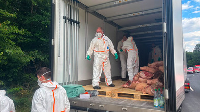 21 Tonnen Schweinekeulen: LKW-Unfall bei Bad Brückenau