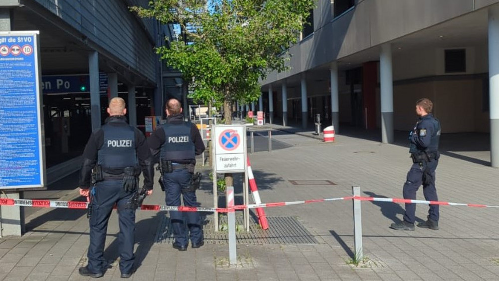 Polizeiabsperrung am Forum in Wetzlar.