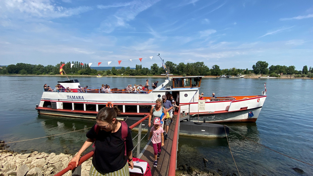 Mit dem kleinen Schiff "Tamara" gehts von Schierstein auf die Rettbergsaue