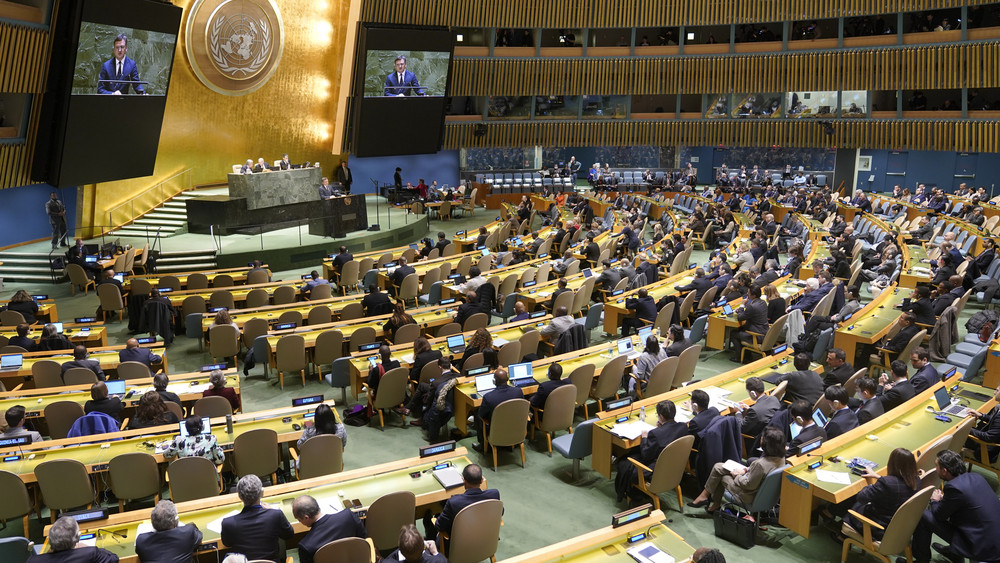 Dmytro Kuleba, Außenminister der Ukraine, spricht auf der Sondersitzung der UN-Vollversammlung.