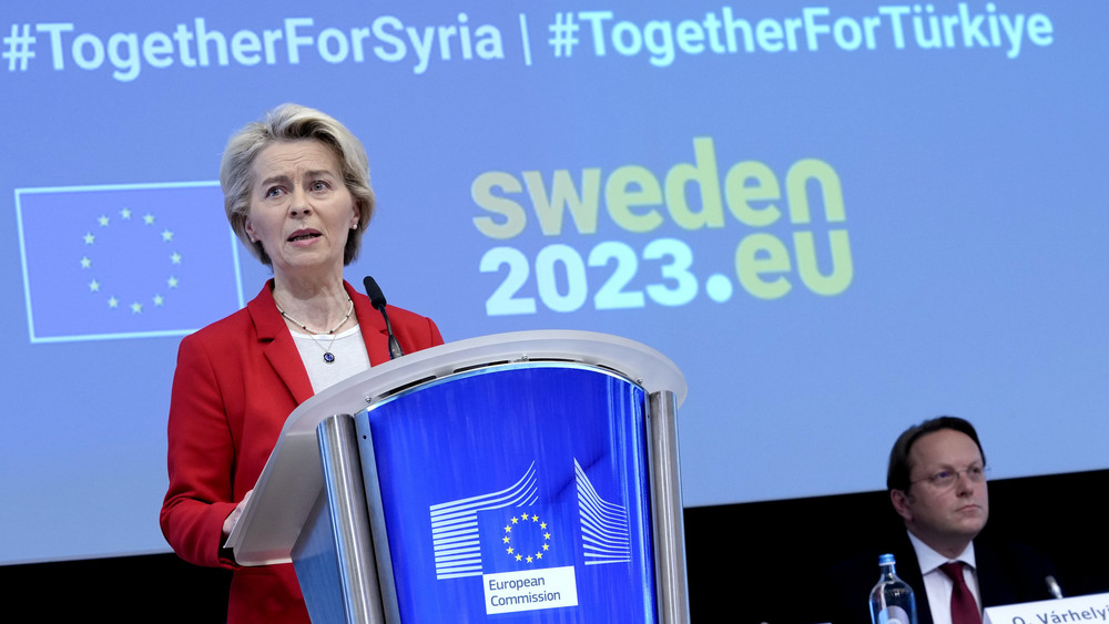EU-Kommissionspräsidentin Ursula von der Leyen sprach auf der Geberkonferenz für die Türkei und Syrien.
