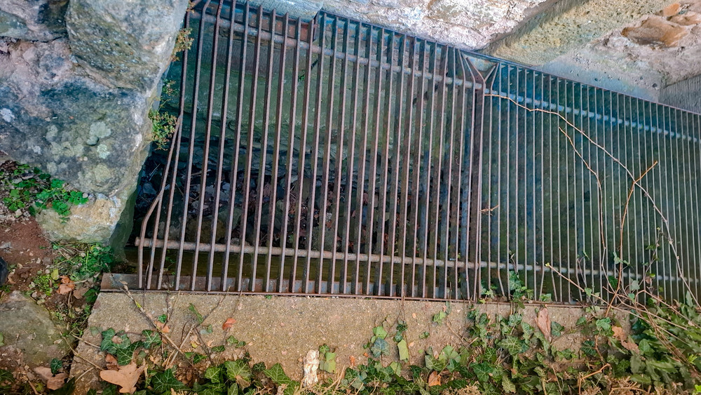 Dieses Schutzgitter stemmt drei Mädchen in Lauterbach hoch, um eine Katze zu retten.