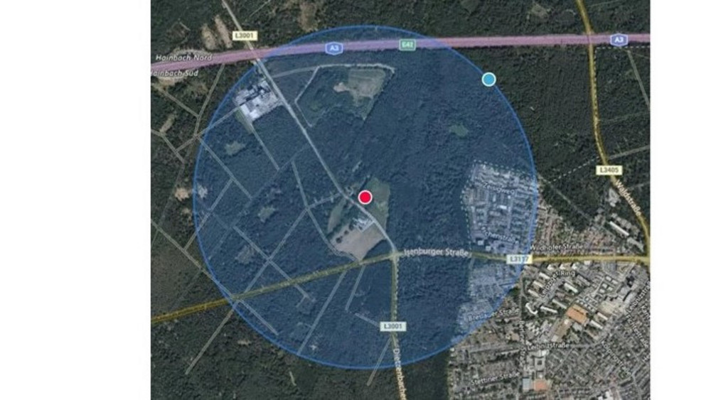 Die Grafik zeigt den Bomben-Evakuierungsradius in Offenbach und Heusenstamm.