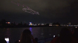 Leuchtendes Fischbrötchen über Hamburg