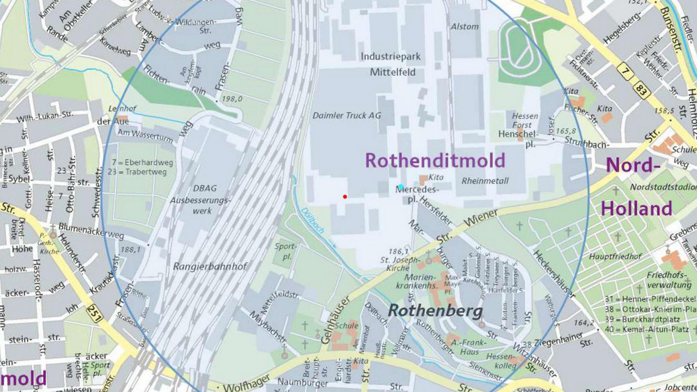 Die Karte zeigt den Evakuierungsbereich für die kontrollierte Sprengung der Fliegerbombe.