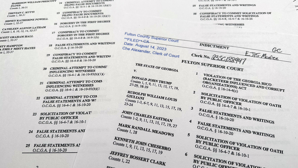 Die Anklageschrift in Georgia gegen den ehemaligen Präsidenten Donald Trump und 18 weitere Personen.