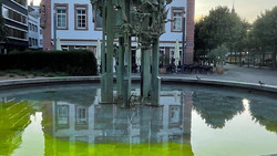 Klima-Aktivisten färben Mainzer Brunnen grün
