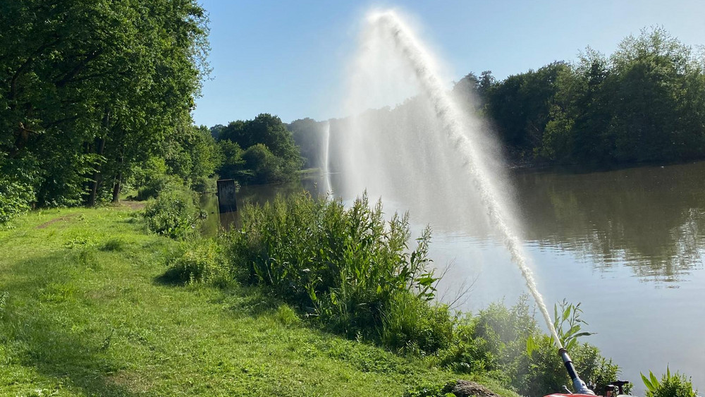 Die Feuerwehr Mücke hat verhindert, dass im Zettelteich massenweise Fische verenden. 