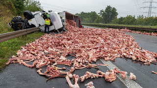 Lkw-Unfall: Fleischreste blockieren A7