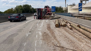 LKW verliert Baumstämme: Weisenauer Brücke gesperrt