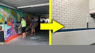 Lampertheim: Kinder-Graffiti am Bahnhof Lampertheim wieder entfernt