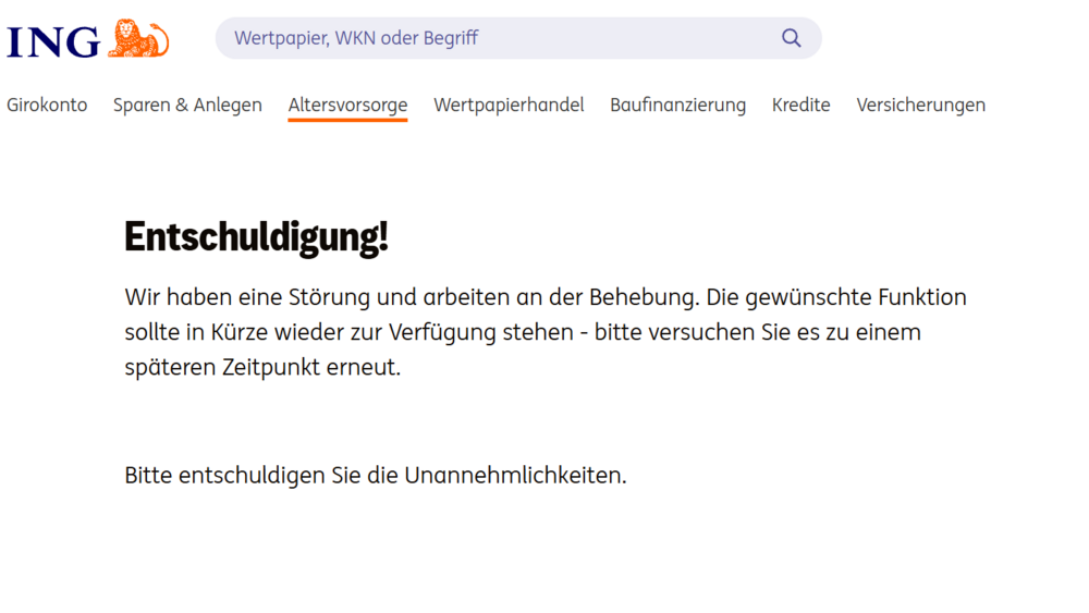 Störungsmeldung bei der ING