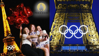 Der Countdown läuft: Olympische Ringe leuchten am Eiffelturm
