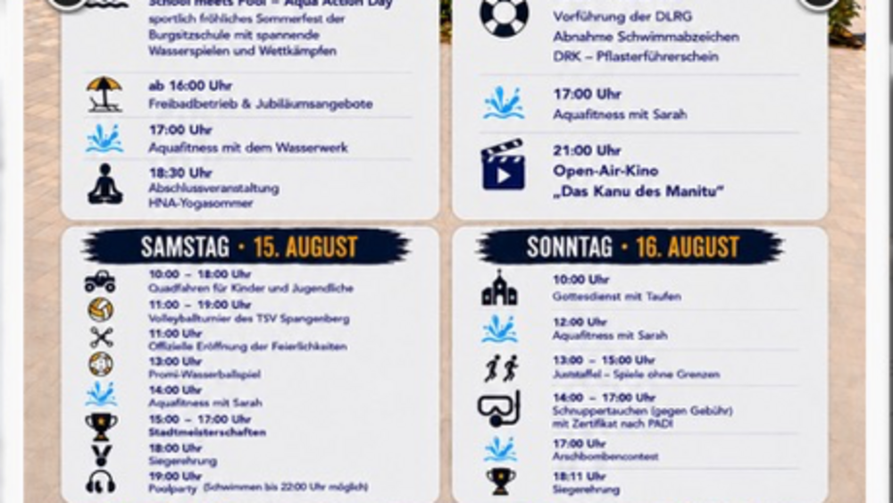Party am Samstag und Gottesdienst am Sonntag - das Wochenendprogramm im Liebenbachbad in Spangenberg.